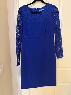 Antonio Melani Royal Blue Lace Sleeve Sheath Dress Size 8.
